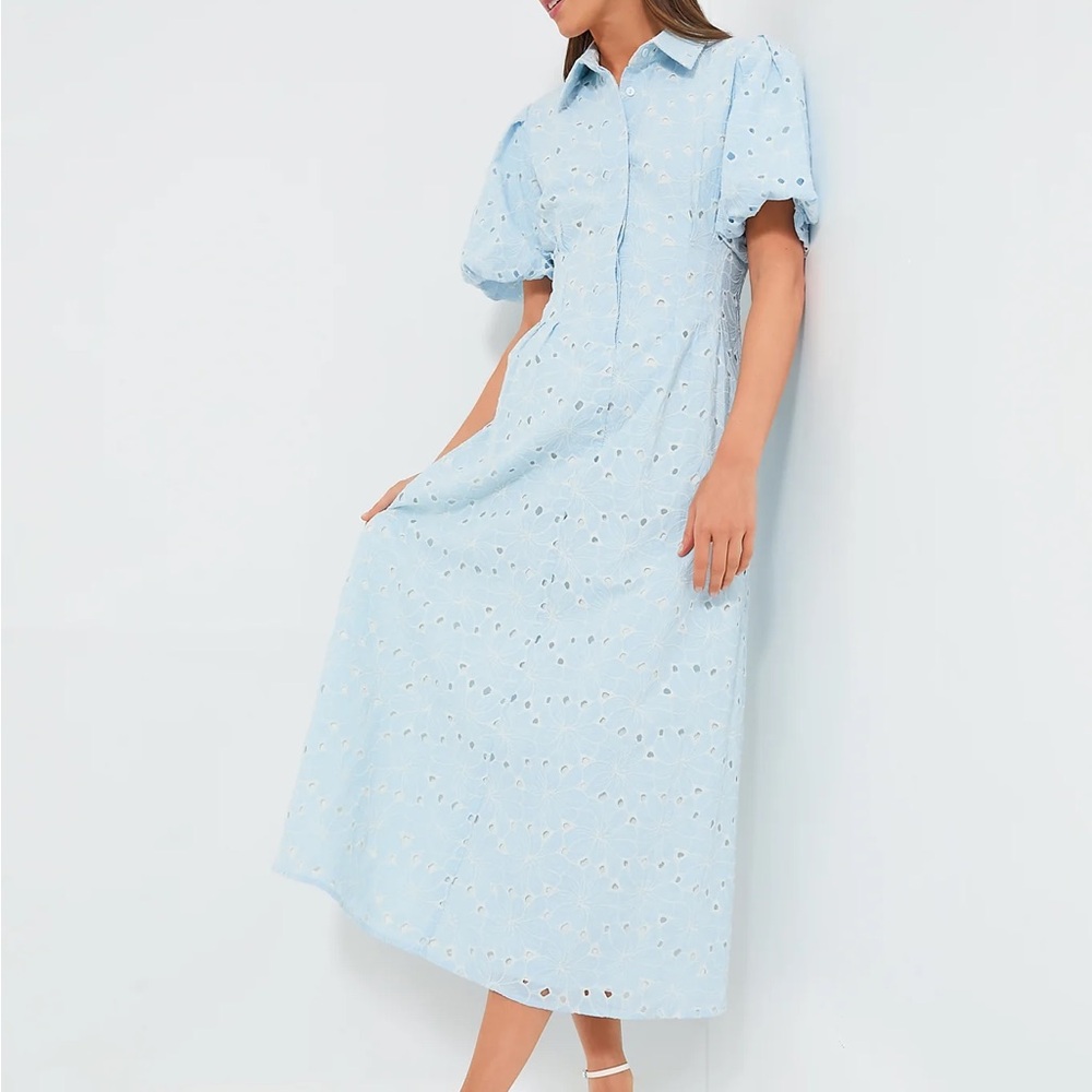 Tuckernuck Light Blue Midi Dress with Puff Sleeves